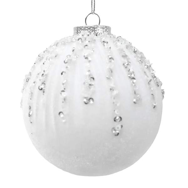 White Velvet Beaded Ball Ornament
