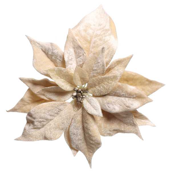 Metallic Velvet Poinsettia with Clip, 9"