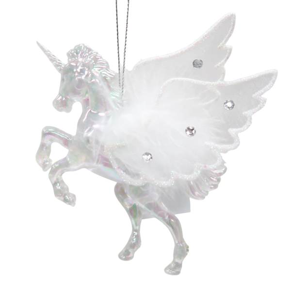 Clear Unicorn Ornament, 5"