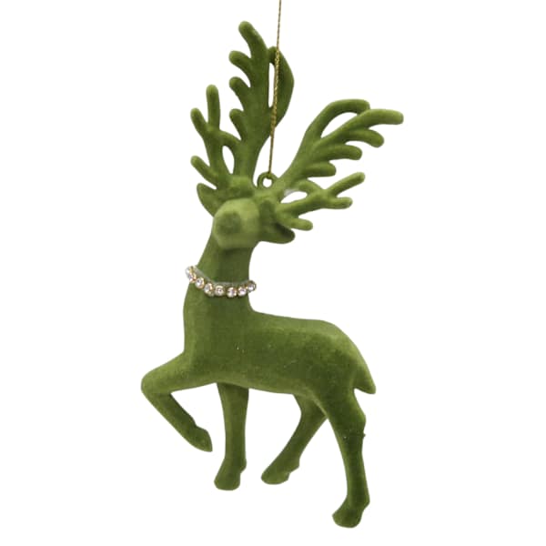 Gilded Evergreen Green Flocked Deer Ornament, 5.9"