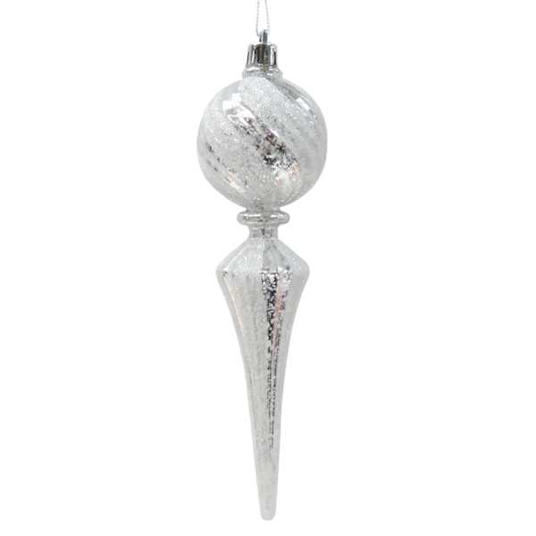 Arctic Wonderland Silver Mercury Finial Ornament, 7"