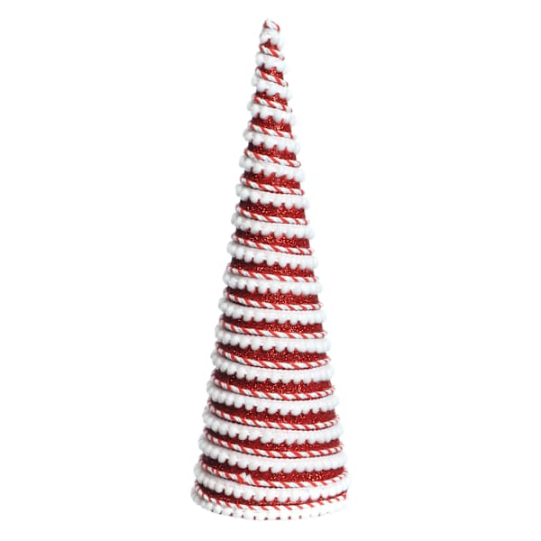 Red & White Striped Fabric Cone Tree, 12"