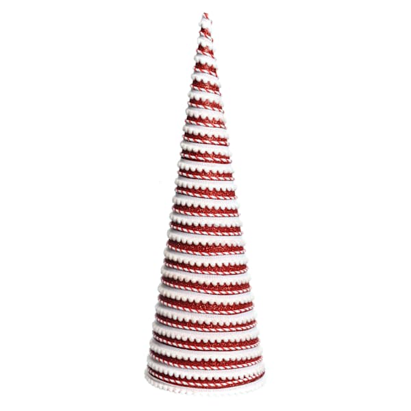 Red & White Striped Fabric Cone Tree, 18"