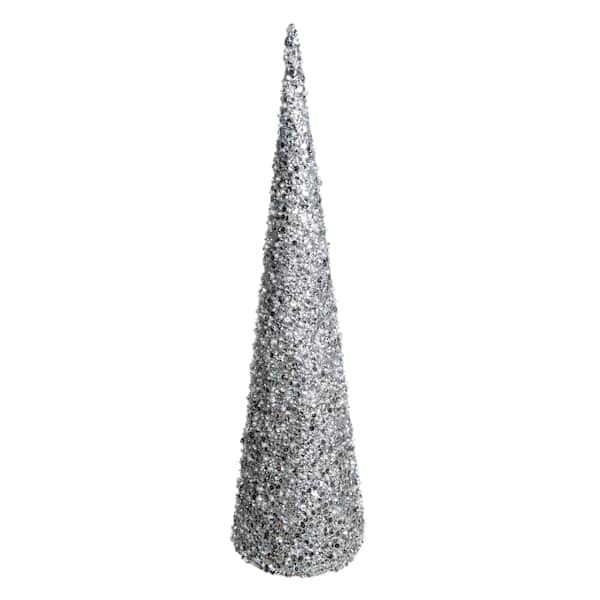 Silver Glittered Cone Tree, 30"