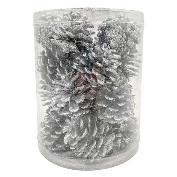 20-Count Silver Glitter Pinecone Ornaments, 60mm