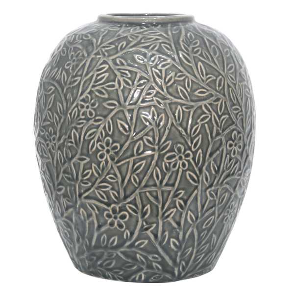 Grey Embossed Ceramic Vase, 11.4"