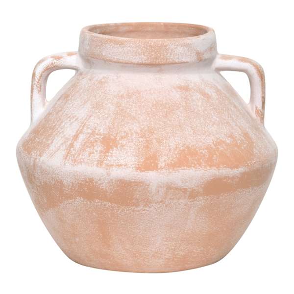 Frosted Salmon Washed Ceramic Vase with Handles, 8.7"