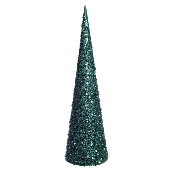 Green Glittered Cone Tree, 18"