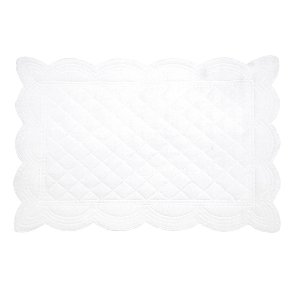 Set of 4 White Quilted Placemats, 13x19