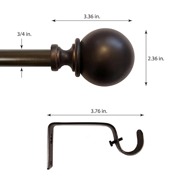 Gwen 3/4" Bronze Ball Curtain Rod, 48-84"