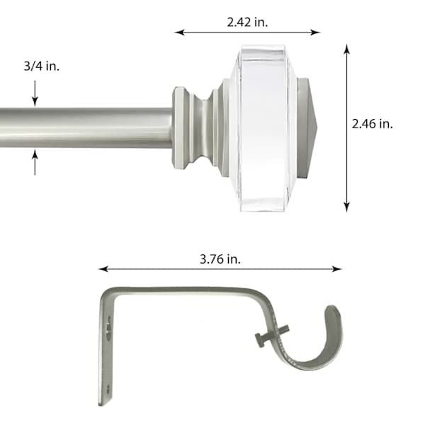 Tyson 3/4" Clear Nickel Square Curtain Rod, 28-48"