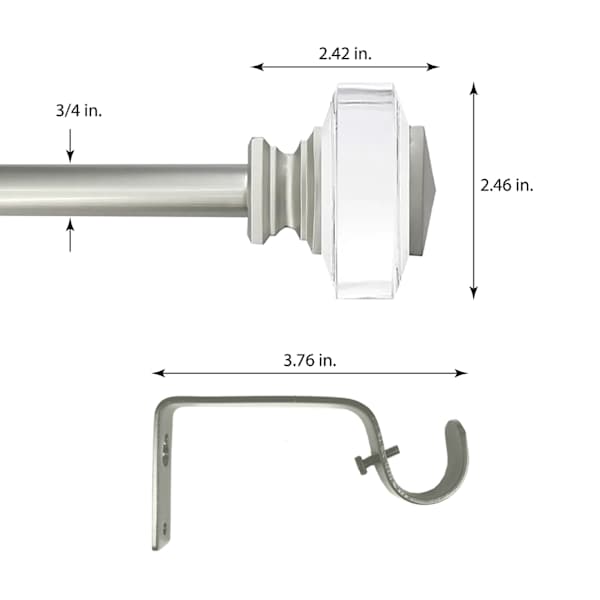 Tyson 3/4" Clear & Nickel Square Curtain Rod, 84-120"