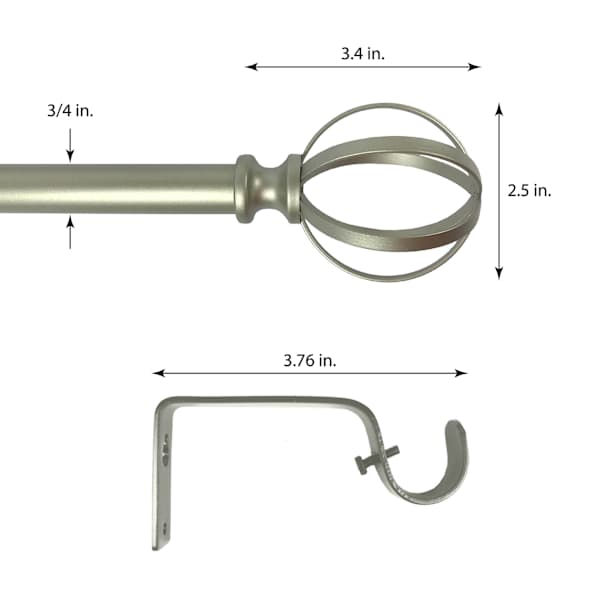 Princeton 3/4" Nickel Cage Curtain Rod, 84-120"