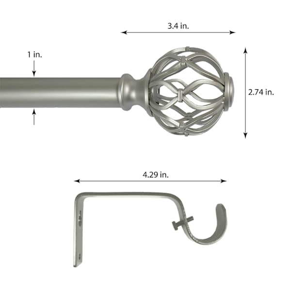 Winslow 1" Nickel Cage Curtain Rod, 36-72"