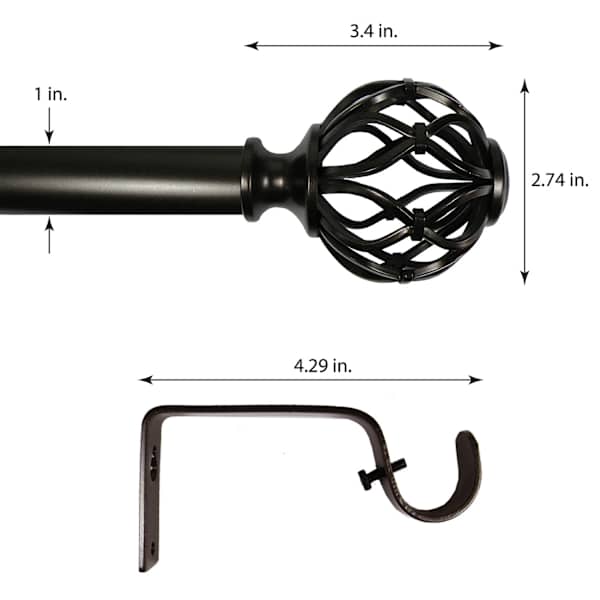 Winslow 1" Bronze Cage Curtain Rod, 72-120"