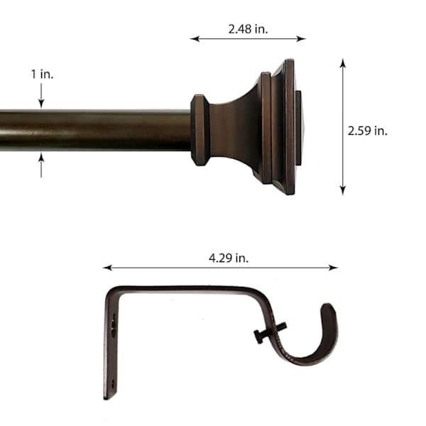 Mitchell 1" Bronze Square Curtain Rod, 36-72"