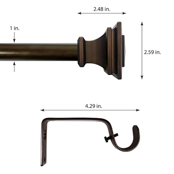 Mitchell 1" Bronze Square Curtain Rod, 72-120"