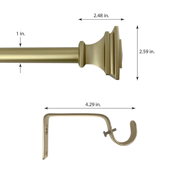 Mitchell 1" Brass Square Curtain Rod, 18-36"