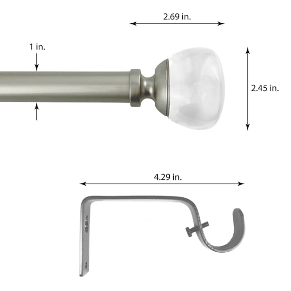 Preston 1" Clear & Silver Round Curtain Rod, 72-120"