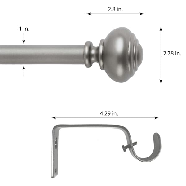 1" Pewter Knob Curtain Rod, 72-120"