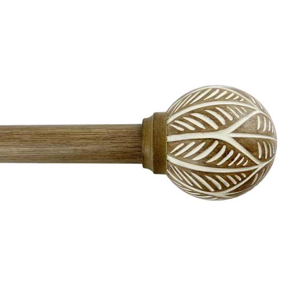 1" Wood Finish Etched Ball Curtain Rod, 36-72"