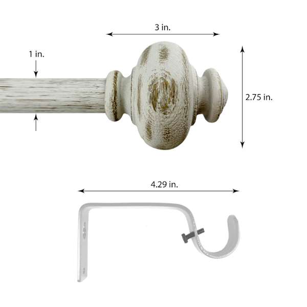 Atlanta 1" White Wood Urn Style Curtain Rod, 72-120"