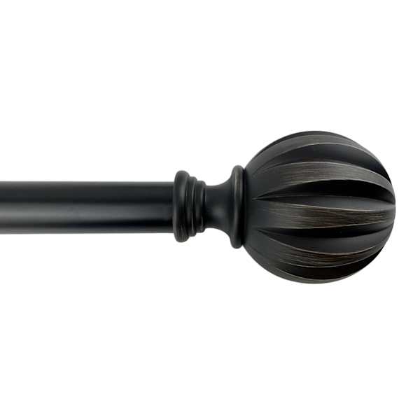 1" Black Flute Ball Curtain Rod, 72-120"