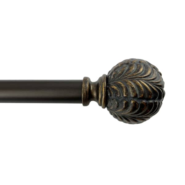 1" Bronze Etched Leaf Ball Curtain Rod, 72-120"