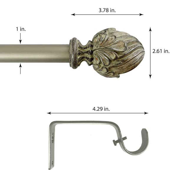 1" Bronze Leaf Cone Curtain Rod, 72-120"