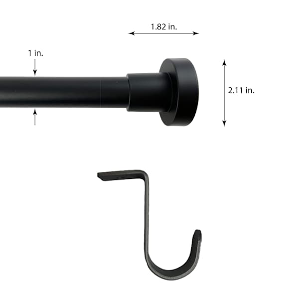 1" Black Tension Curtain Rod, 35-84"