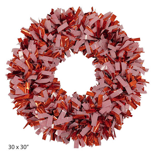 Red & White Tinsel Wreath, 30"