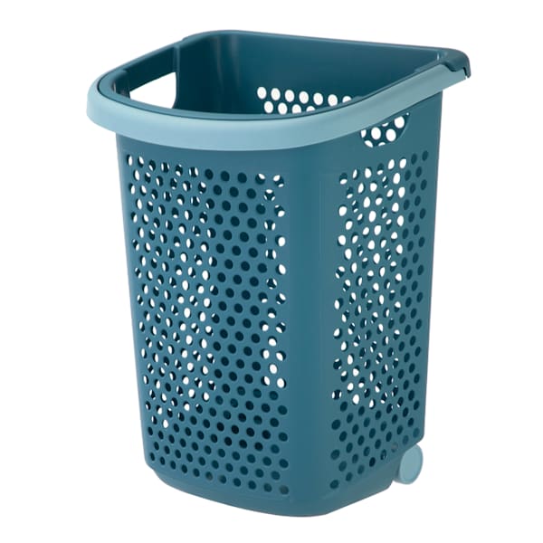 REAL SIMPLE Rolling Laundry Hamper with Handle, Blue