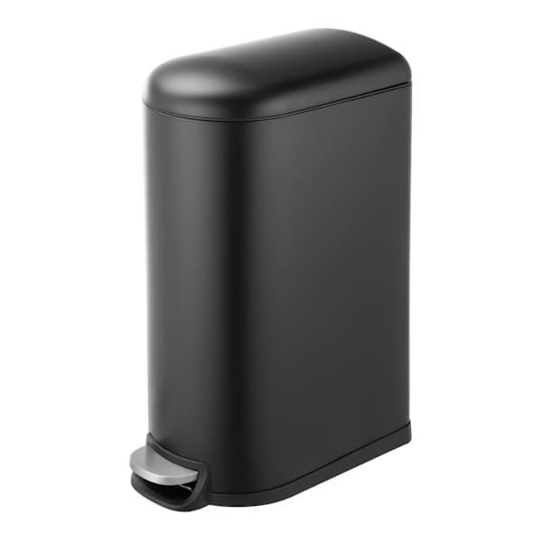 REAL SIMPLE Matte Black Stainless Steel Slim Rounded Lid Trash Can, 40l