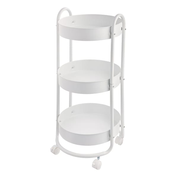 REAL SIMPLE 3-Tier Round Metal Rolling Cart, White