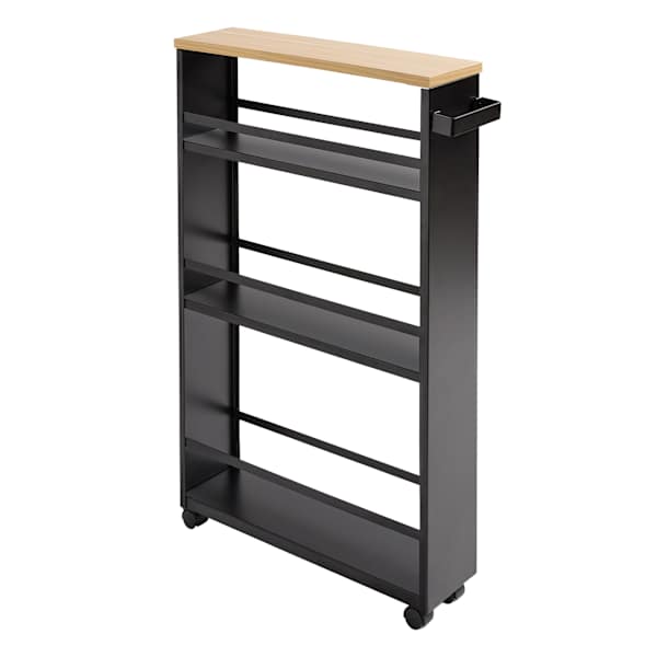REAL SIMPLE 3-Shelf Slim Storage Cart with Bamboo Top, Black