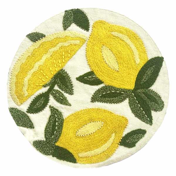 Round Lemon Embroidered Placemat, 15"