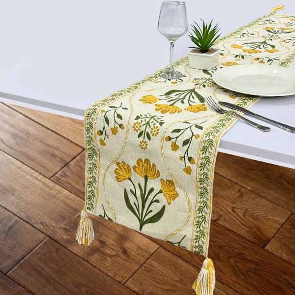 Jute Floral Embroidered Runner