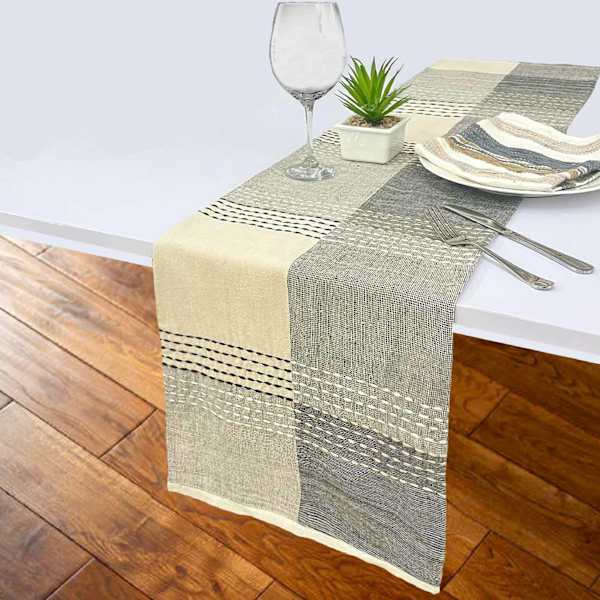 Black Woven Split Stitch Table Runner, 14x72