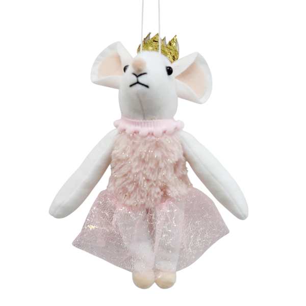 Pink Fabric Dressed Mouse Ornament, 7.8"