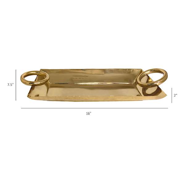 Rectangular Gold Metal Tray with Raised Handles, 16x8