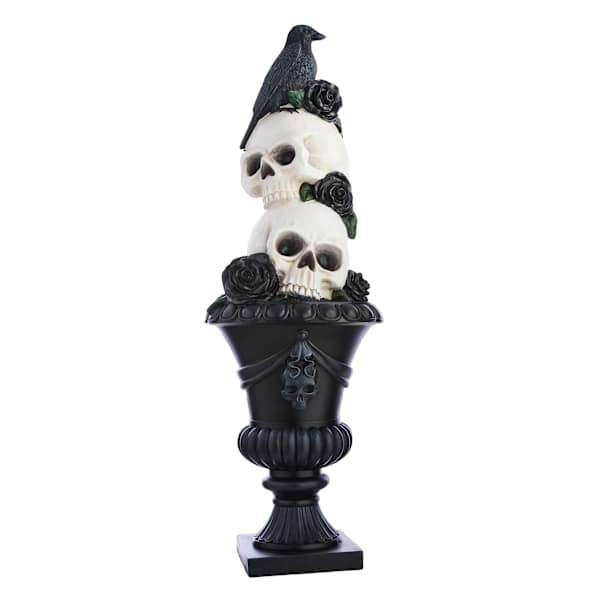 Midnight Shadows Stacked Skulls in Pot, 3.6'