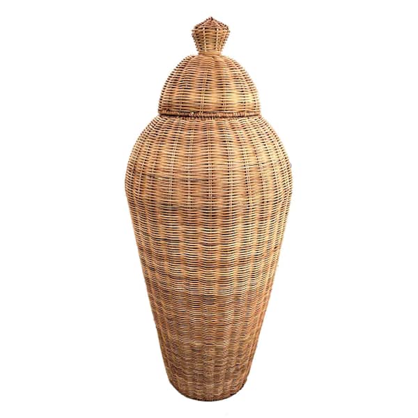 Oversized Natural Rattan Ginger Jar, 32"