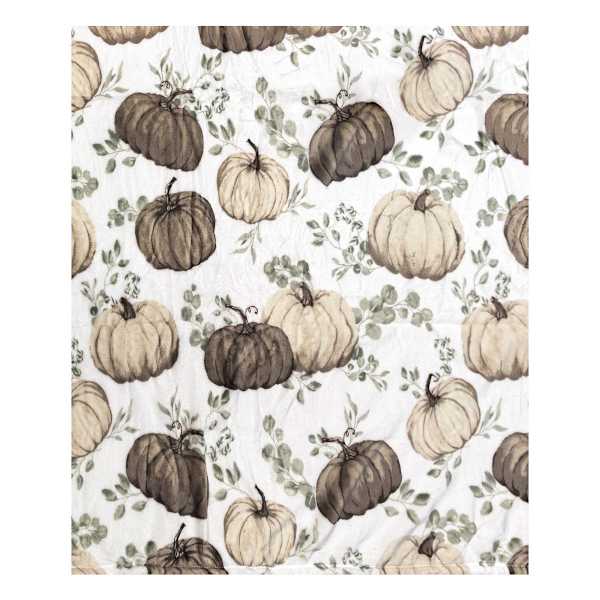 Pumpkin Print White Plush Throw Blanket, 50x60
