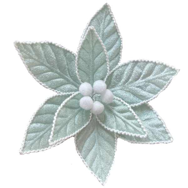 White Poinesettia with Clip, 9.5"