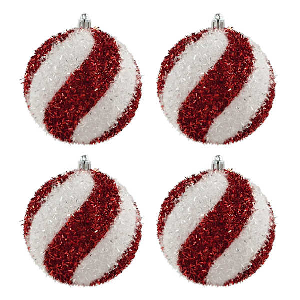 4-Count Shatterproof Peppermint Tinsel Ornaments, 4"