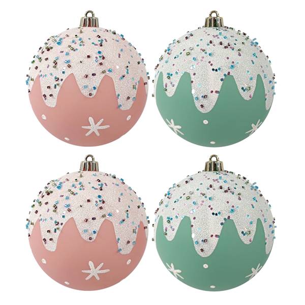 4-Count Pink & Green Frosted Sprinkle Ornaments, 4"