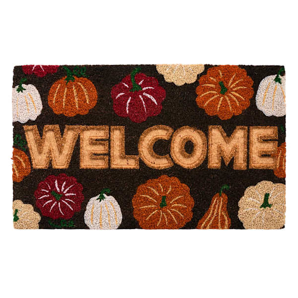 Printed Pumpkins & Embossed Welcome Coir Mat, 18x30