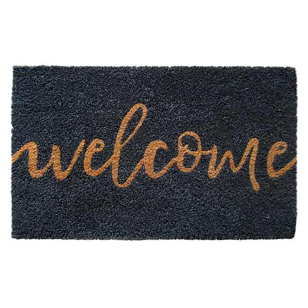 Grey Welcome Script Coir Mat, 18x30