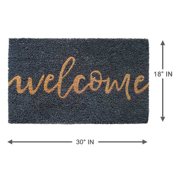 Grey Welcome Script Coir Mat, 18x30