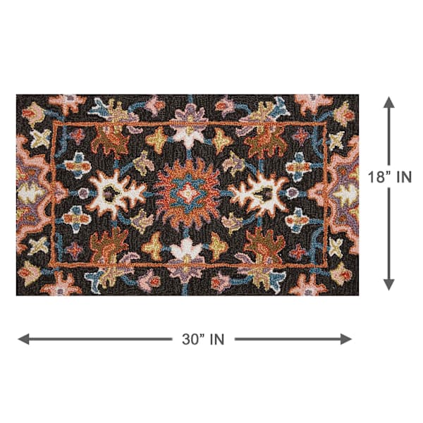 Verona Black Floral Kitchen Mat, 18x30